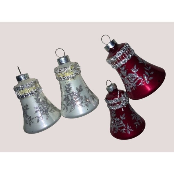 Rauch Victoria 4 Glass Bell Christmas Ornaments  Red White  3Inch Vintage 1983 - Picture 12 of 12